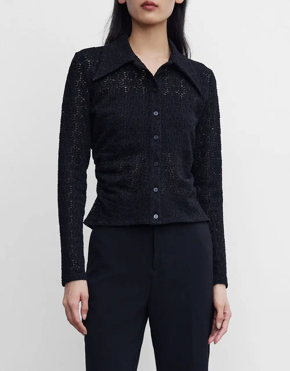 

Ruched Button Up Fitted Blouse