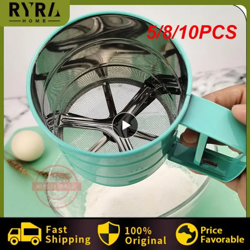 

5/8/10PCS Fine Mesh Flour Sieve Sieve Cup Type Bakeware Durable Semi-automatic Mesh Sieve Cup Home Kitchen Gadget Icing Sugar