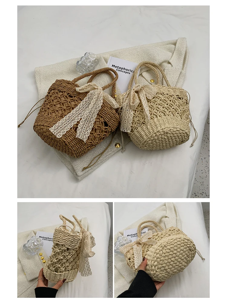 Casual Straw Woven Women's Shoulder Bag Large Capacity Wicker Knitted Handbags Female Bohemian Summer Beach Shopper Tote Purse
