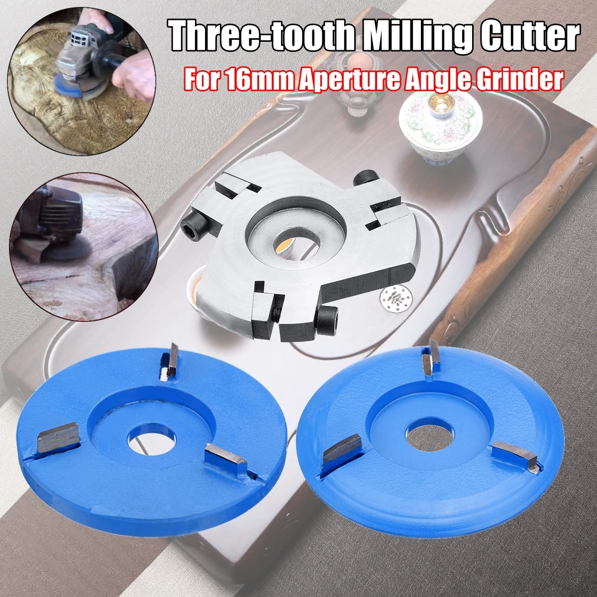 

16mm Aperture Angle Grinder Woodworking Three-tooth Turbo Plane Wood Milling Cutter Carving Blade Digging Wood Carving Disc Tool