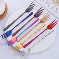korean rainbow fork 8 colors dinner fork stainless steel long handle hotel restaurant party supplies dinnerware steak gold fork