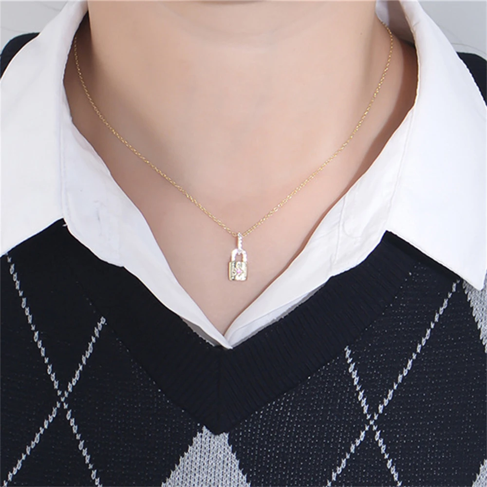 

Lock Clavicle Chain Necklace Women S925 Sterling Silver Necklace Exquisite Zircon Lock Pendant Romantic Lover Jewelry Gift