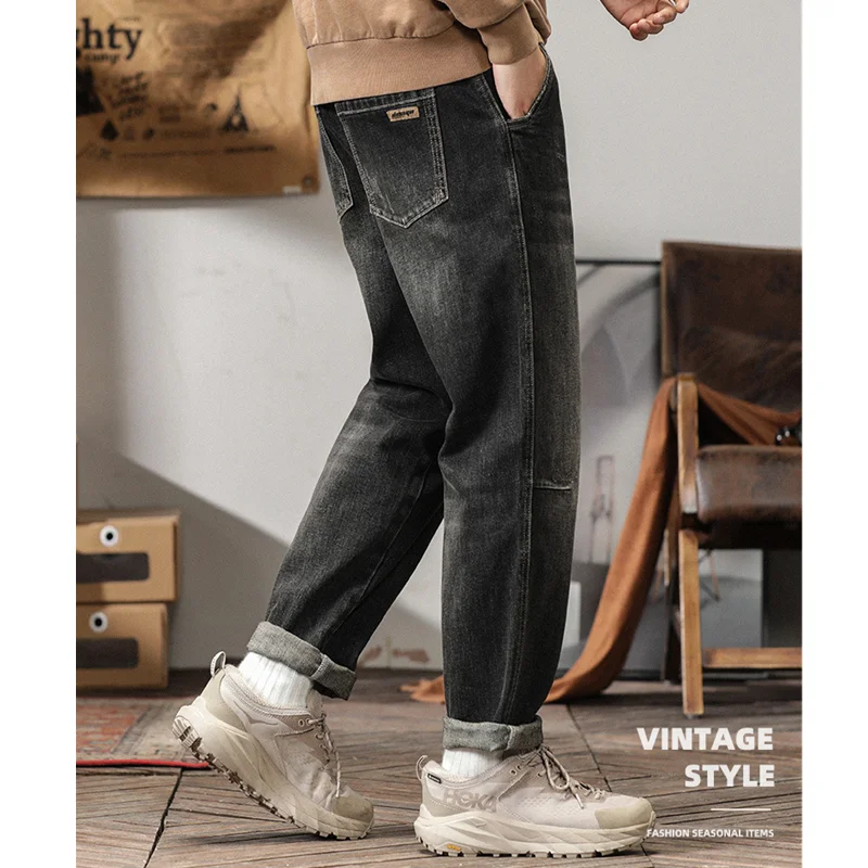Men Clothing 2022 Autumn New Vintage Versatile Straight Large Black Grey Haren Pants Loose Recreational Temperament Jeans Female