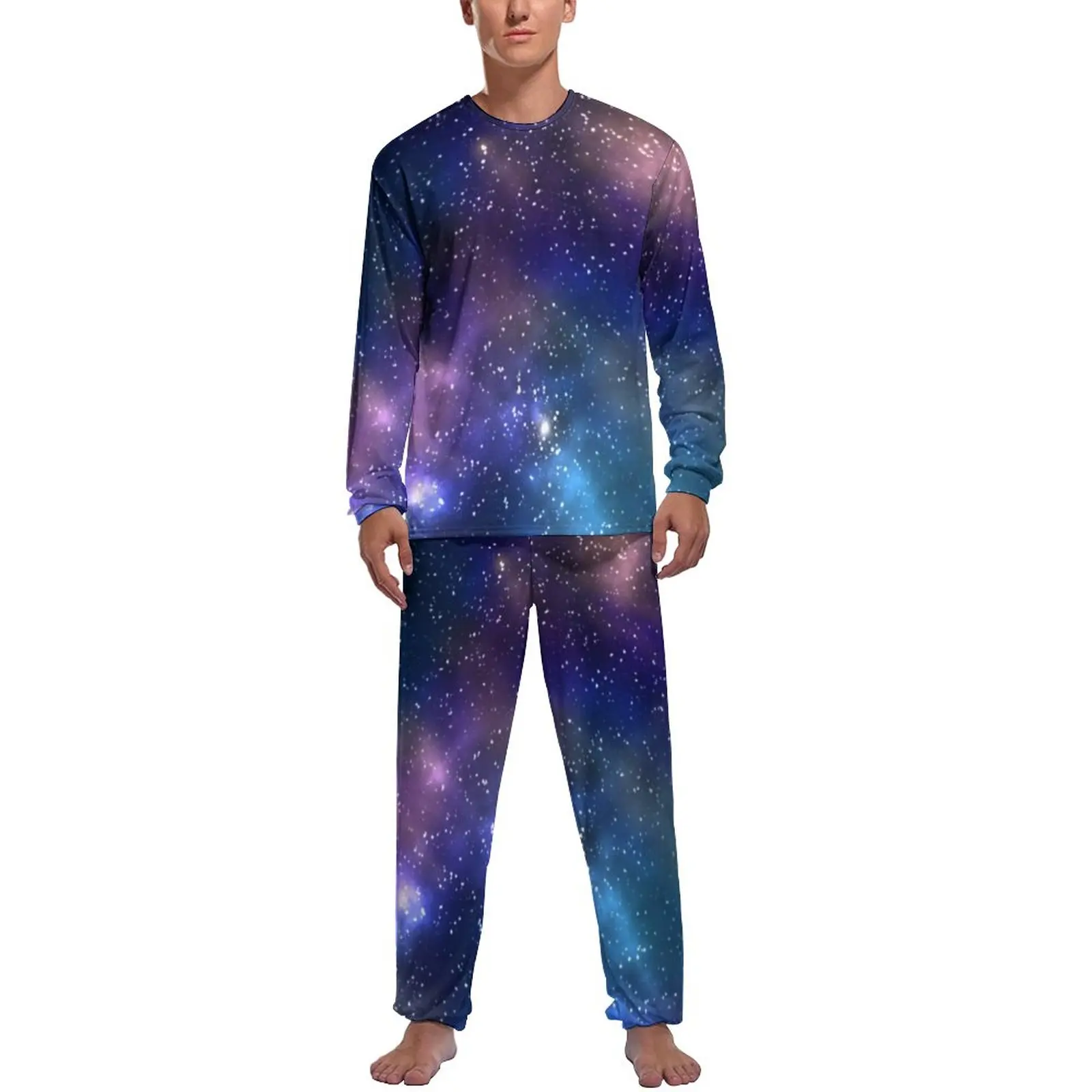 

Galaxy Starry Print Pajamas Daily Moon Space Sky Leisure Sleepwear Men 2 Pieces Design Long Sleeve Cute Pajama Sets