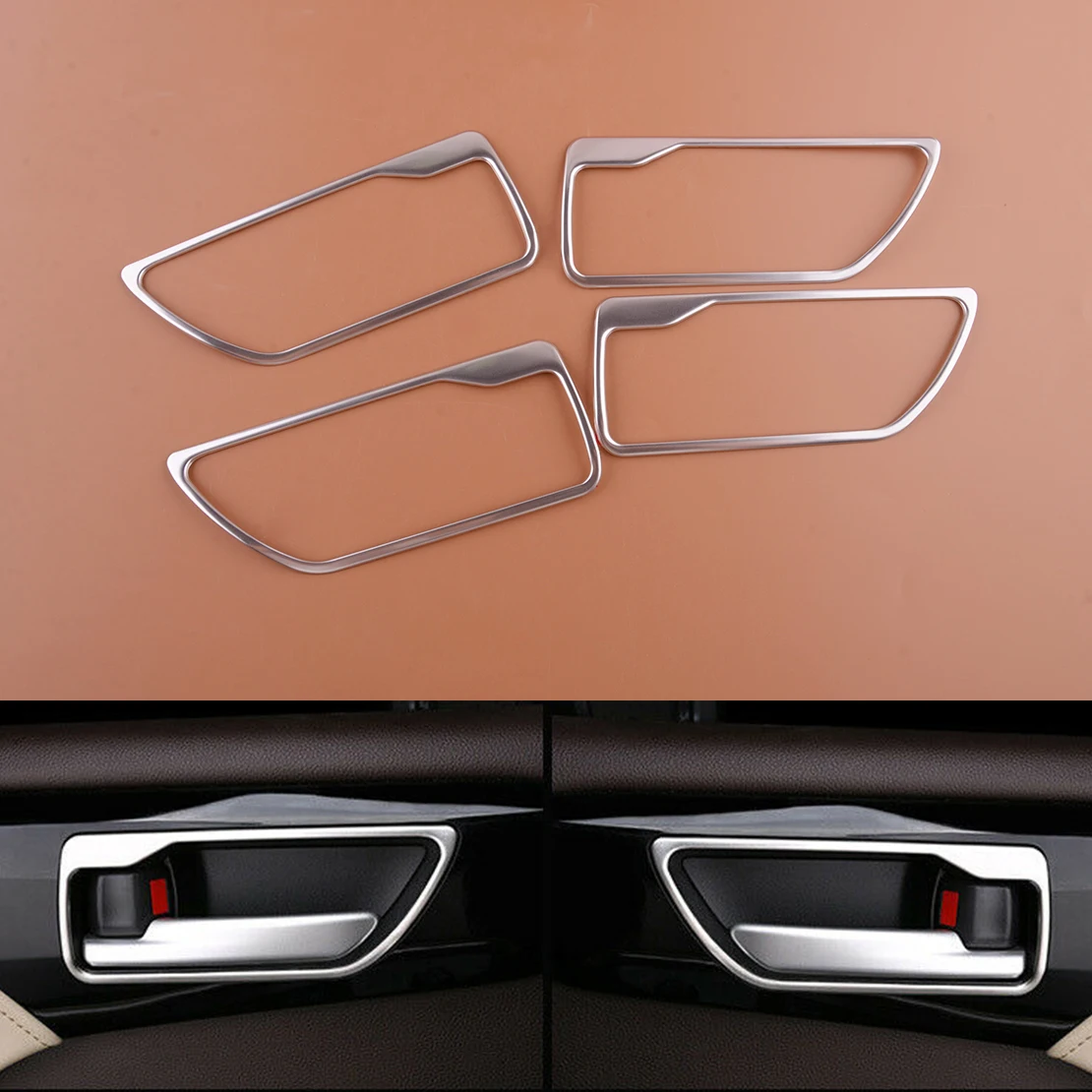 

4pcs/Set Car Inner Front Rear Left Right Door Handle Bowl Cover Trim Fit for Toyota Highlander 2020-2022 Silver Stainless Steel