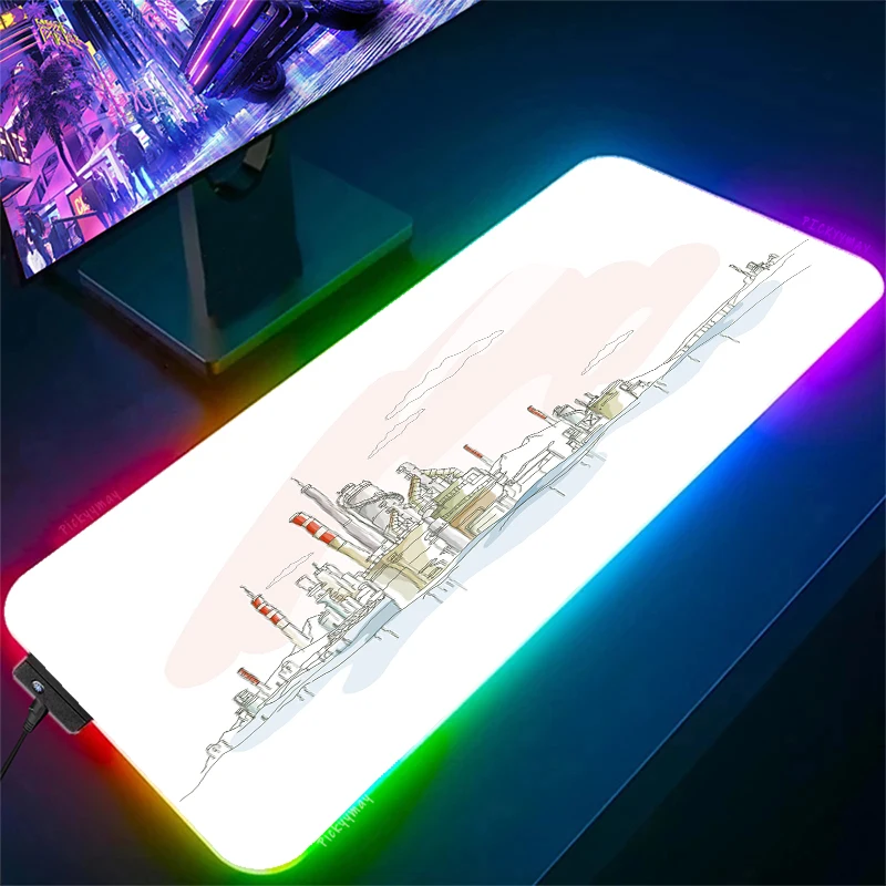 

Cityscape sketch large mouse pad RGB gaming mouse mat gamer rubber non-slip computer desktop pad gaming mouse pad backlight