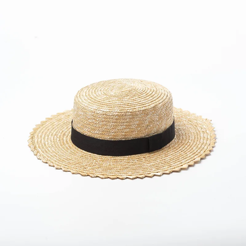

Шляпа из пшеничной соломы X274 для взрослых, шляпа от солнца с волнистыми краями, плоская Женская декоративная шляпа от солнца, пляжная шляпа с плоским верхом, кепка для джаза, s