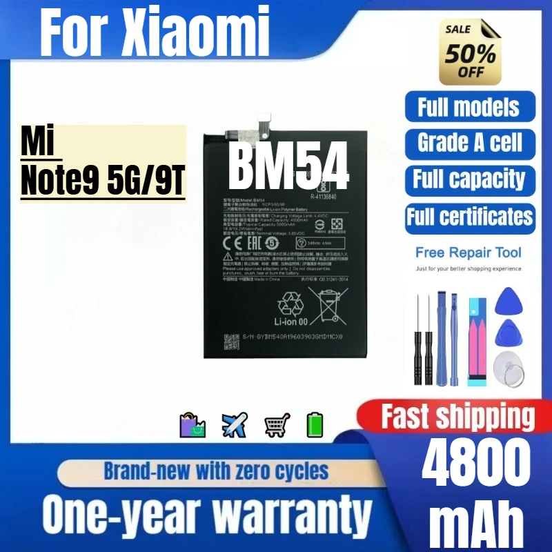 Фото Аккумулятор BM54 для Xiaomi Mi Note 9 5G/9T, 0 циклов, высокое качество, полная емкость, сменный, класс А, с инструментами №1