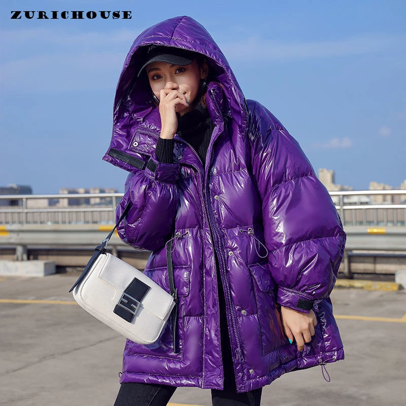 

ZURICHOUSE Winter Puffer Jacket Women Thicken Warm 90% White Duck Coat 2023 New Candy Colors Glossy Waterproof Hooded Down Parka