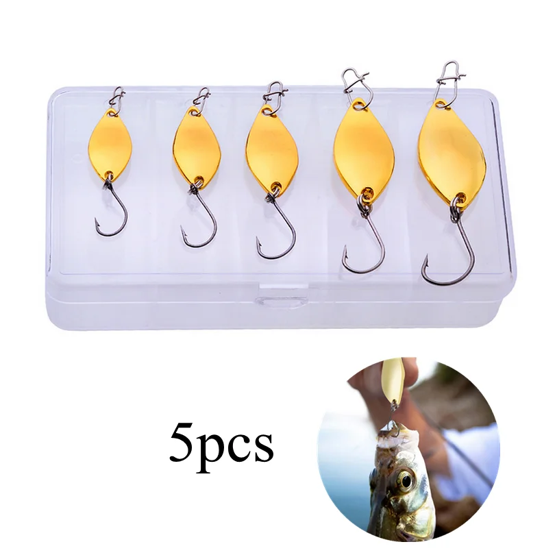 

5pcs/box Metal Spinner Fishing Lures Spoon Single Hooks Hard Fishing Lure Bass Baits Fishing Tackle 5 Sizes Mixed