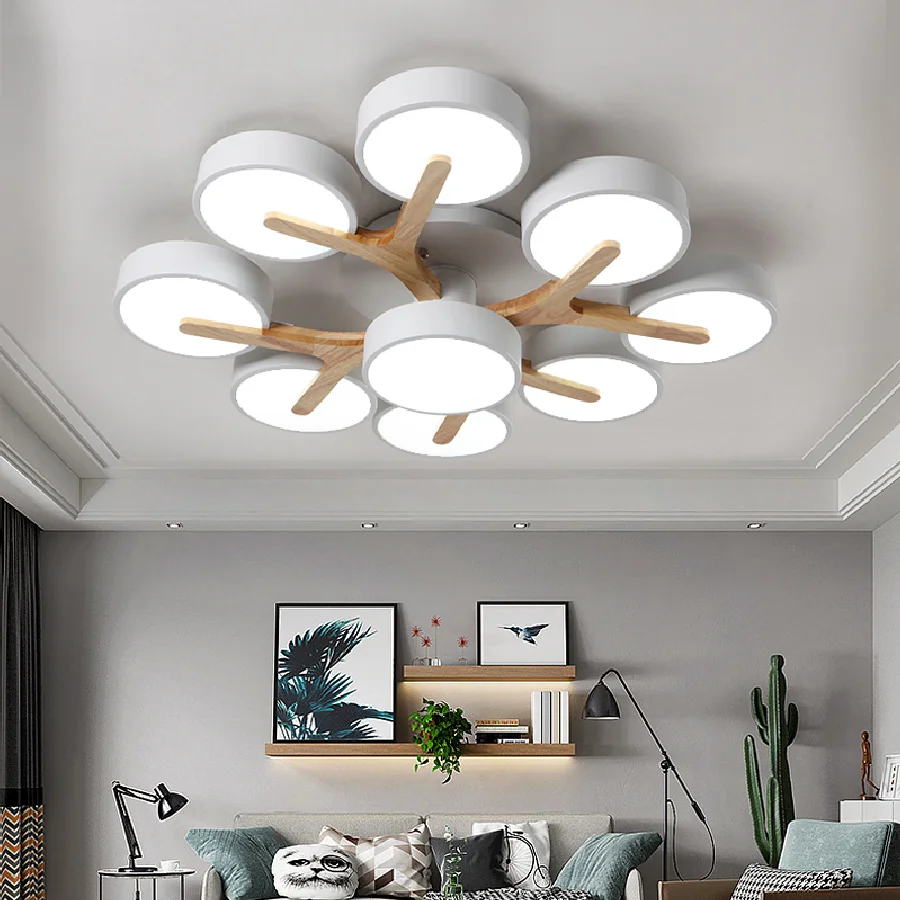 

Современная потолочная лампа для гостиной, спальни, детский деревянный домашний декор, белая, зеленая светодиодная люстра с деревьями, внут...