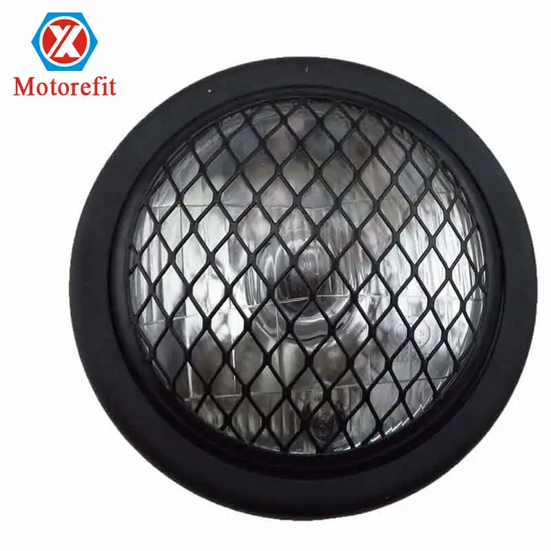 

new 6.5" Bullet Halogen Motorcycle Headlight w/Grille for Bobber Cafe Racer Cruiser Vintage Style (Black)