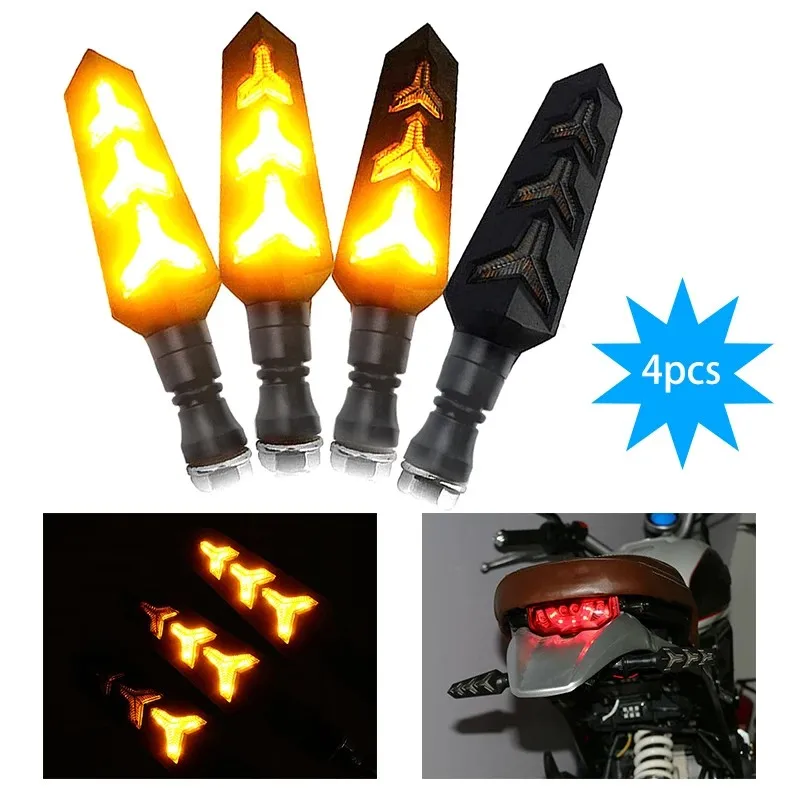 

2023 Newest Motorcycle LED Turn Signals Flowing Water Blinker Flashing Lights Bendable Motorcycle Tail Flasher Indicator Lamp