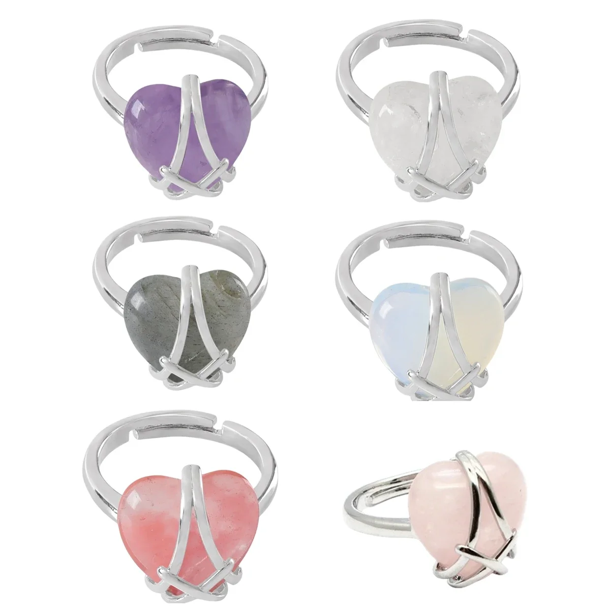 Открытые Кольца в форме сердца для женщин и мужчин девушек розовый кварц Опалит
