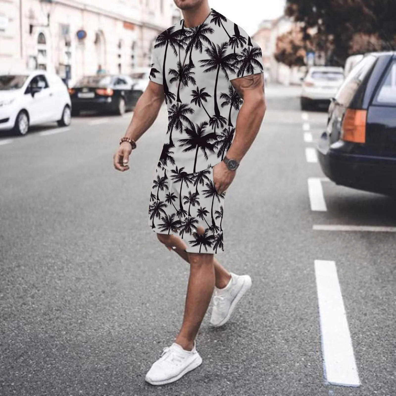 Men Fashion Trend Tracksuit Male Casual Beach Style T-Shirt Shorts Set 2 Pieces Outfit Summer Oversized Streetwear Outfit