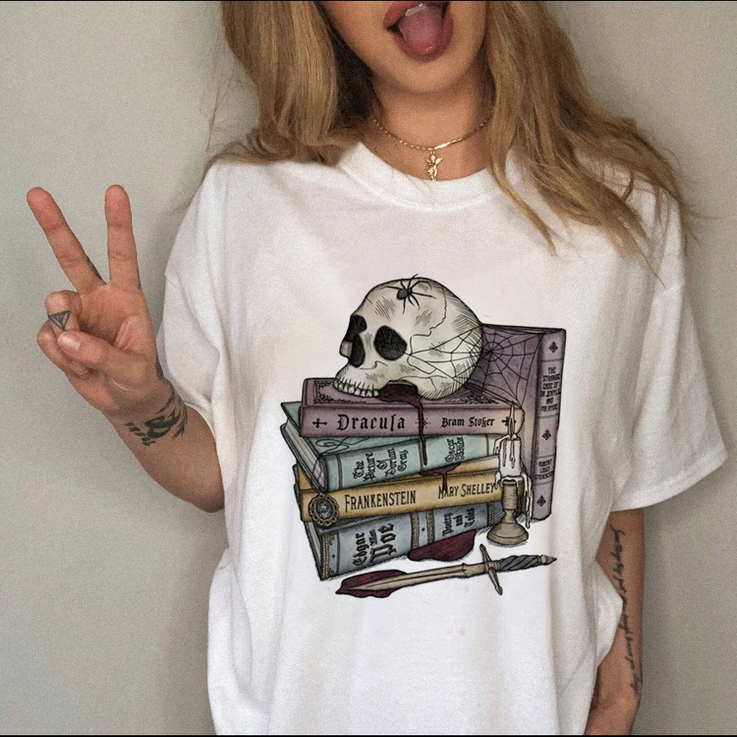 

Women's Skull 90s Cartoon Round Neck Print Short-sleeved Trend Casual T-shirt Clothes Women's T-shirt Women's Printed T-shirt.
