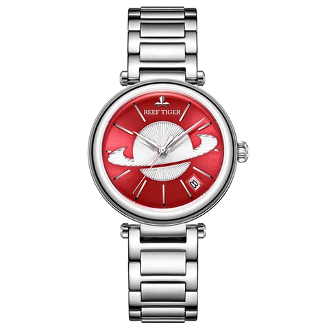 Модные синие женские часы Reef Tiger/RT, роскошные изысканные часы из стали, брендовые Роскошные автоматические механические часы, женские часы
