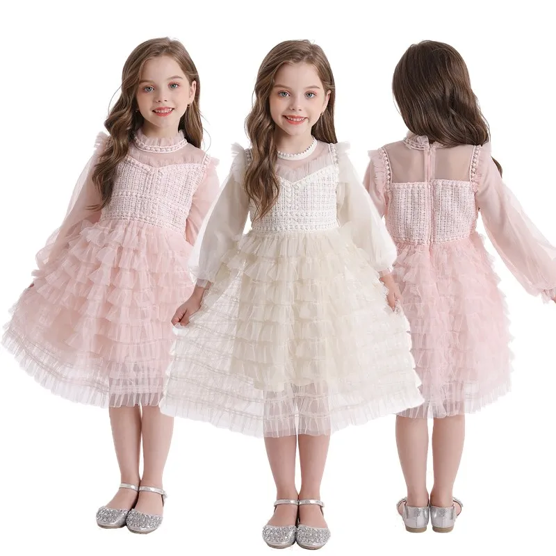 

Autumn Lace Dress Flower Long Sleeve Kids Princess Dresses for Girls Embroidery Wedding Party Vestidos Mesh Children's Clothing