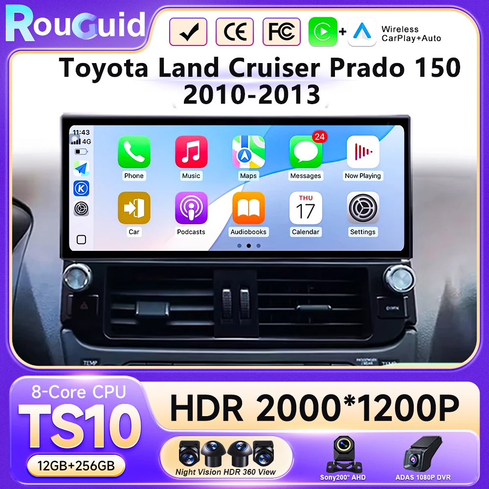 Фото Мультимедийный автомобильный проигрыватель Android 16 QLED 2400*900P для Toyota Land Cruiser Prado 150 2010-2013 с GPS-навигацией, сенсорным экраном и Bluetooth №1