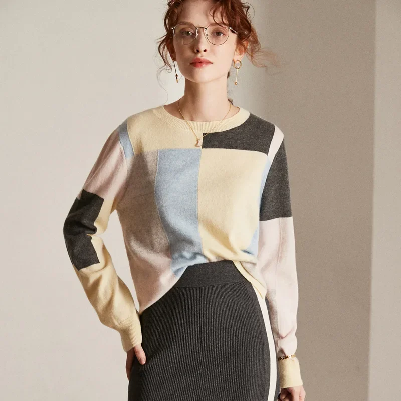 Aliaga европейские модные женские 100% кашемировые свитера лоскутный дизайн