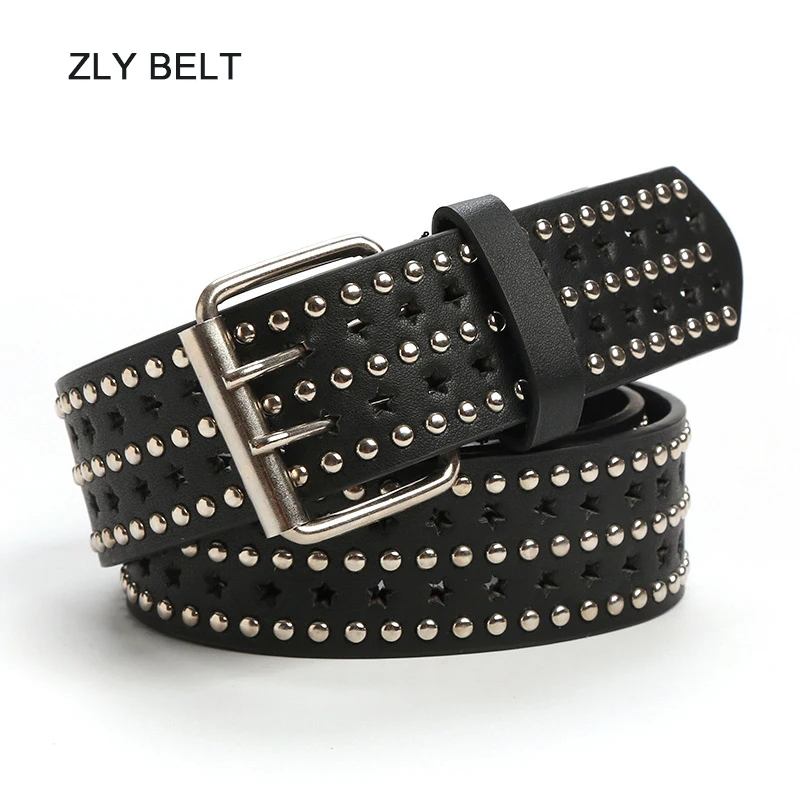 ZLY 2022 New Fashion Belt Women Men Punk Casual Jeans Style PU Leather Material Alloy Pin Buckle Metal Decorate Versatile Belt