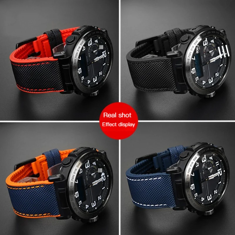 For Casio PROTREK Series PRG-600YB PRG-650 PRW-6600 Nylon Rubber Bottom Watchband Canvas Silicone Watch Band Sports Strap 24mm