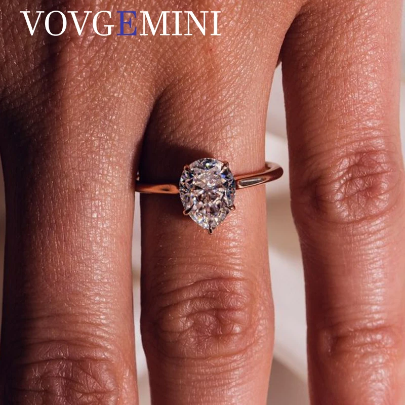 VOVGEMIN  1.8ct 9x7mm Crushed Ice Pear Cut Moissanite Wedding Ring  14k Rose Gold  Au750 Engagement Rings For Woman Jewelry