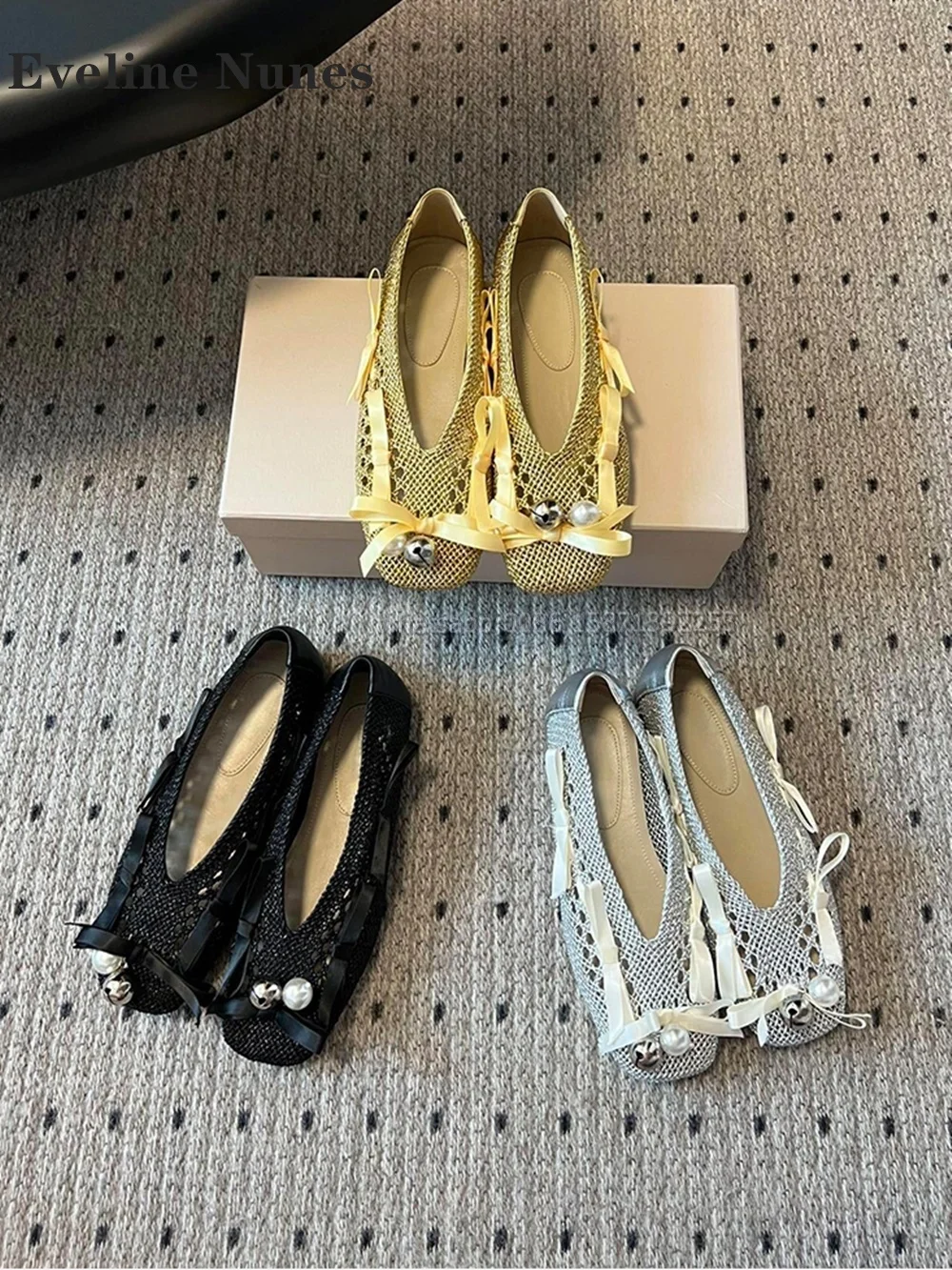 Туфли-лодочки с бантом и жемчугом без застежки