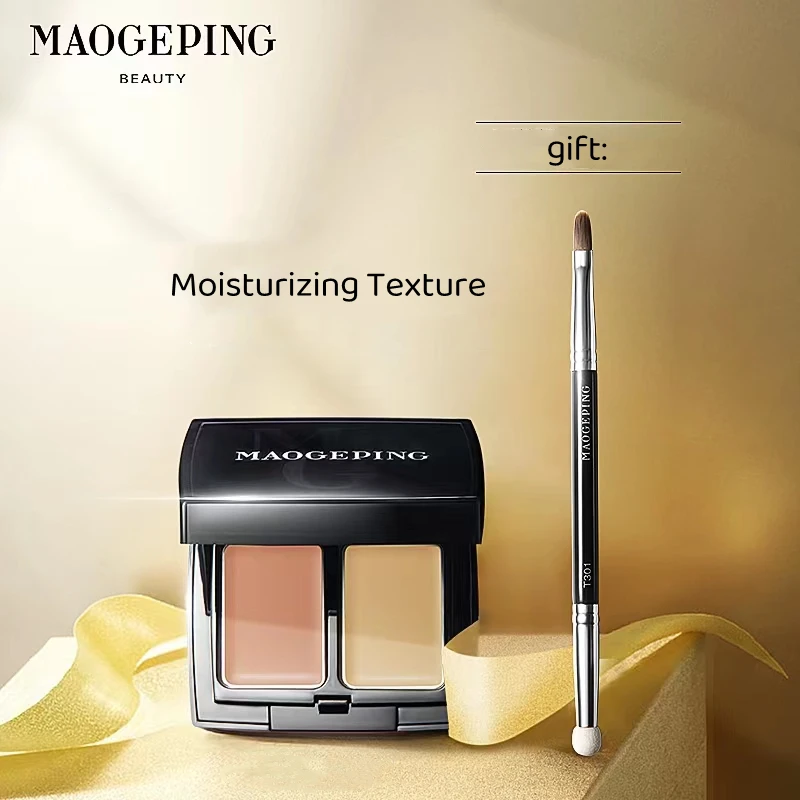 With Brush!!! Maogeping Beauty Professional Double Color Concealer Palette Moisturizing Texture 3.6G High Coverage