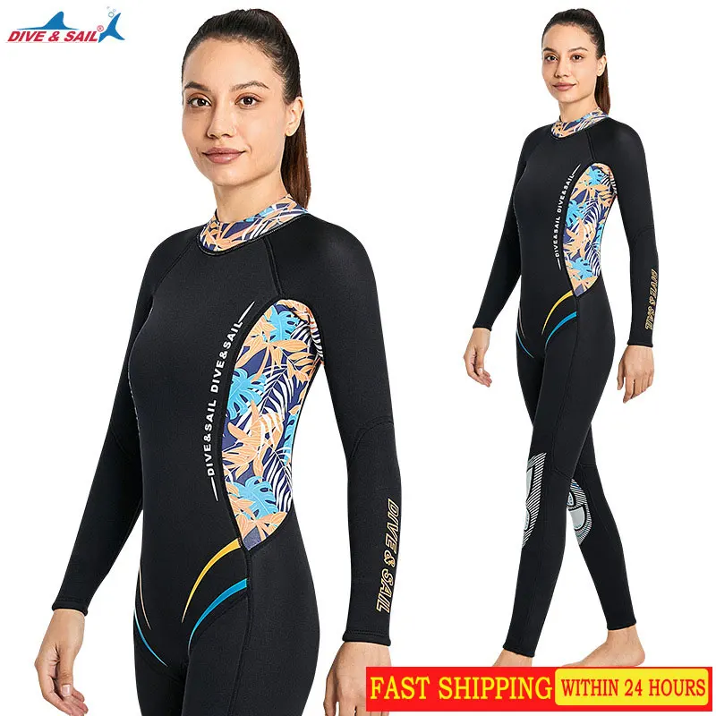 Diving suit women's 3MM one-piece thickened warm wet clothes long sleeve cold proof surfing snorkeling fall and winter swimsuit