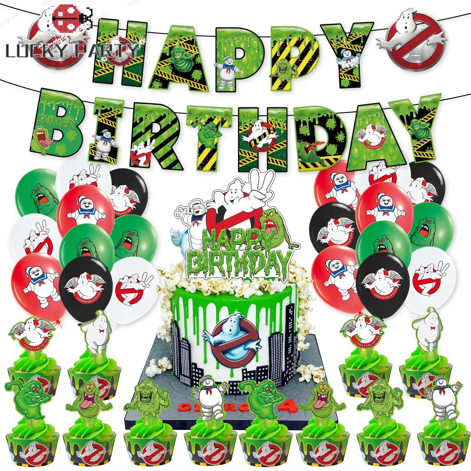 

Ghost Busters Party Decoration Ghostbusters Birthday Cake Toppers Latex Movie Banner For Kids Supplies