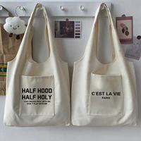 2020 shopping bag woman bag text pattern printing series beige reusable harajuku commuter simple large capacity fashion tote bag