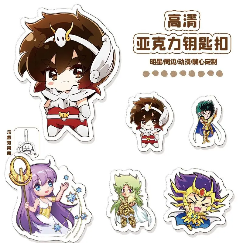 Фото Акриловый брелок-подвеска в стиле Q-версии персонажей аниме Saint Seiya: Овен Шион, Рак Дэдмаск, Козерог Шура. ПВХ-брелок, подарок на день рождения. №4