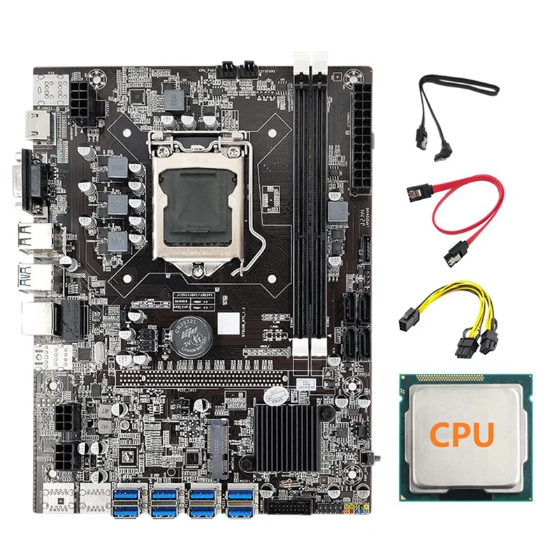 

B75 BTC Mining Motherboard 8 GPU USB 3.0 To PCIE Random CPU+6Pin To Dual 8Pin Cable+2XSATA Cable LGA1155 B75 USB Miner
