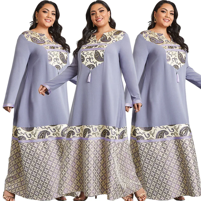 Новинка, Осеннее длинное платье Abaya, мусульманское женское платье большого размера, модное элегантное платье макси в стиле пэчворк, Рамадан,...