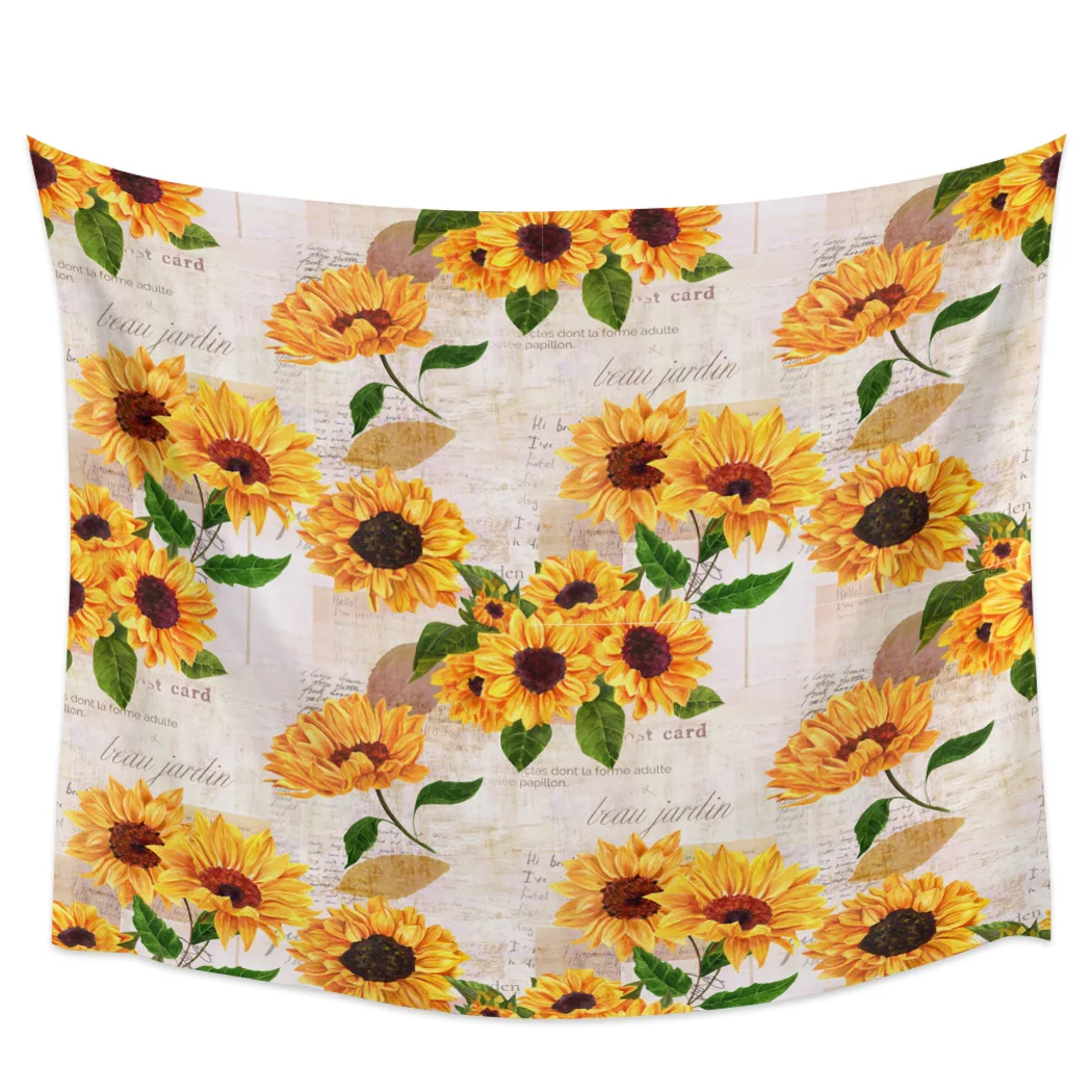 

Sunflowers Vintage Newspaper Blackout Curtains Table Runner Bathroom Set Blanket Tapestry