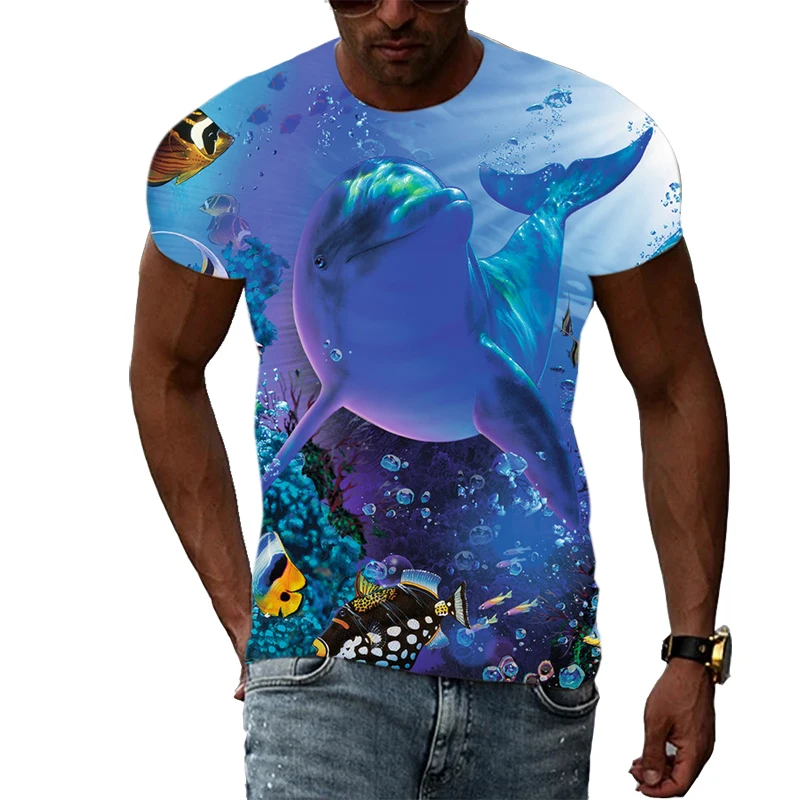 

Source Factory Men's Women's Underwater World Pattern T-shirt Fashion Casual Pattern Print Personality Shirt Hip Hop T-shirt