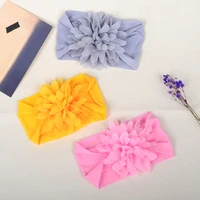1pcs baby headband soft turban large chiffon flowers for newborn infant wide headwrap girl elastic nylon baby hair accessories