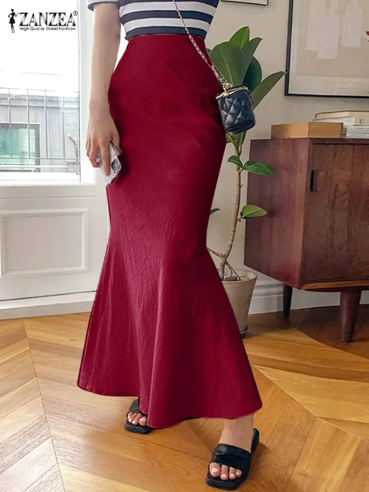 

Юбка ZANZEA женская с завышенной талией, элегантная длинная юбка-футляр в Корейском стиле, пикантная однотонная Осенняя длинная юбка-годе