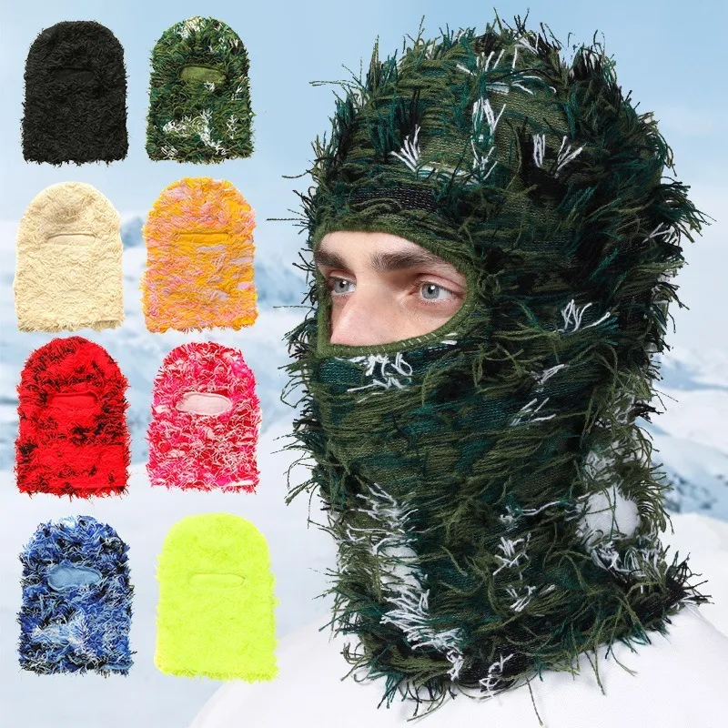 

Outdoor Balaclava Distressed Knitted Full Face Ski Mask Shiesty Mask Camouflage Balaclava Knit Fuzzy Balaclava Ski Balaclava