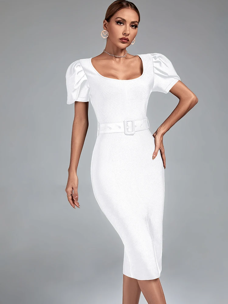 

Женское облегающее платье средней длины, элегантное белое вечернее праздничное платье, соблазнительный клубный наряд с поясом на талии для дня рождения, Новое поступление на лето 2023