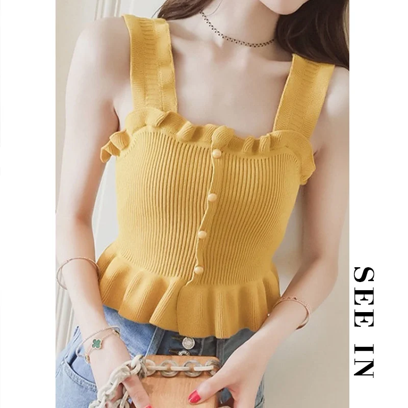 

Knitted Tops for Women Sleeveless Top Tank Top Vest SEEIN