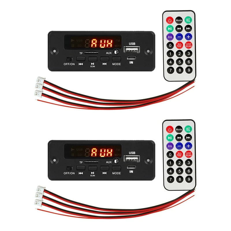 

2Set 2X25W 50W Amplifier MP3 Player Decoder Board 5V-12V Bluetooth 5.0 Car FM Radio Module Support TF USB AUX Player