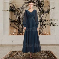 elegant formal civil wedding guest gown for woman long sleevs mother of the bride dresses ankle length a line simple chiffon