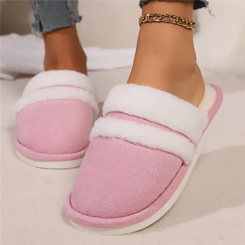 Зимние теплые тапочки для влюбленных пушистые женские меховые плюшевые домашняя