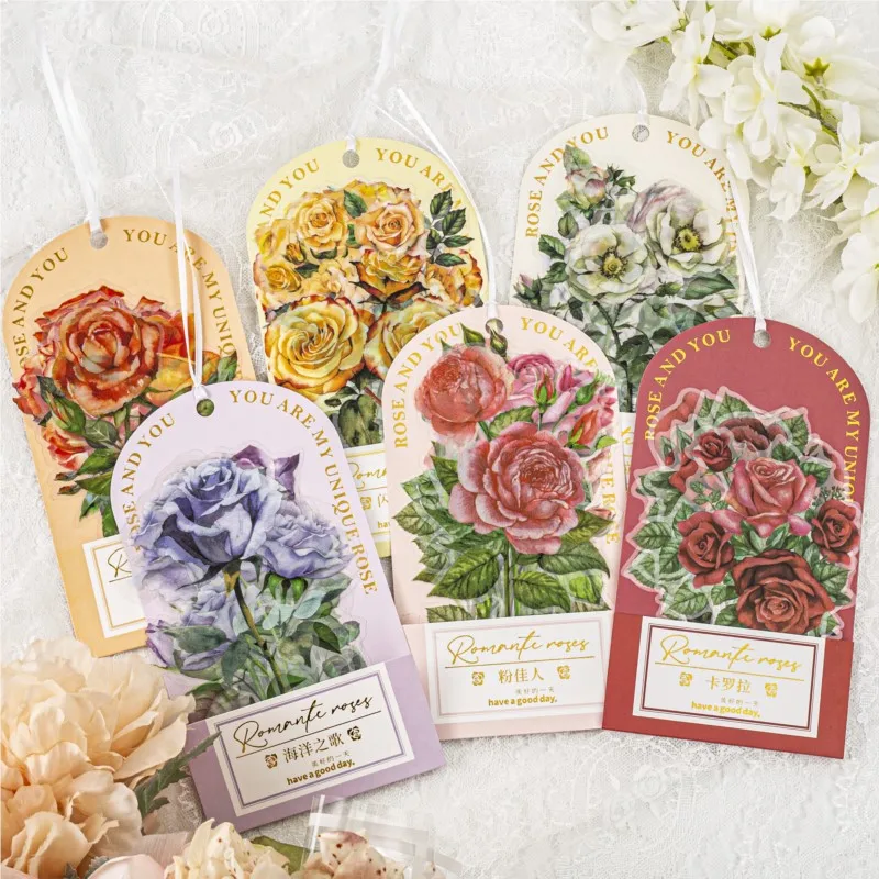 

10Pcs/Pack Assorted Large Size PET Rose Stickers Art Collage Material Decor Room Wall Aesthetic Scrapbooking Laptop Phone Labels