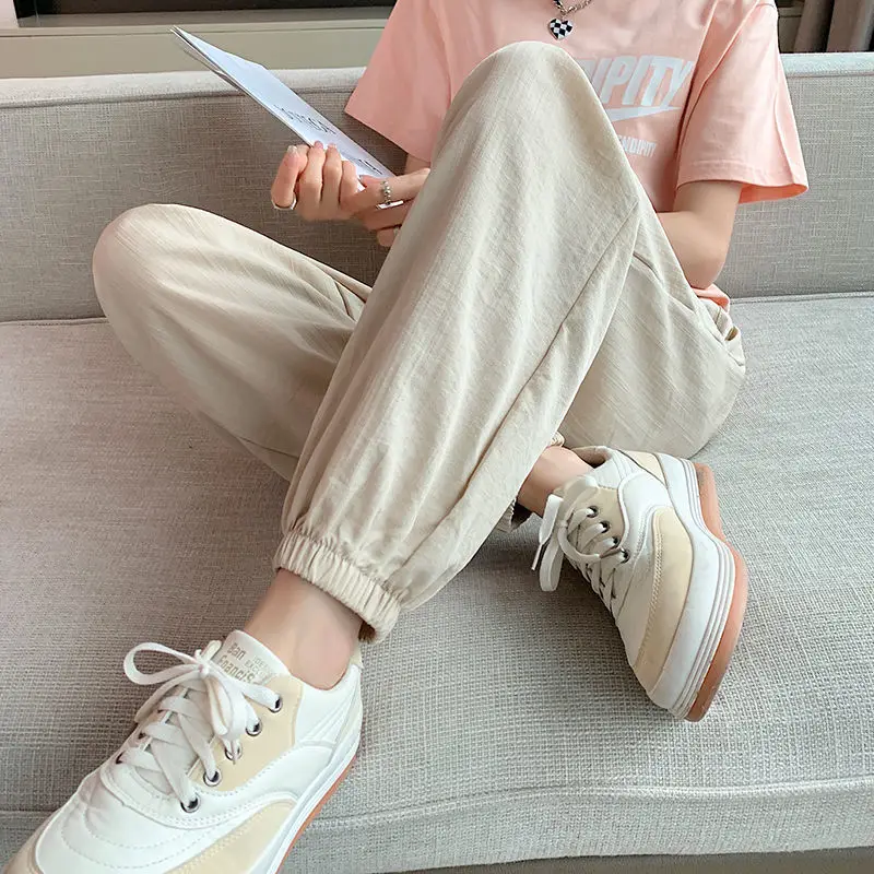 

Apricot Lantern Sports Pants Women's Summer Women's Pants Linen Cotton Linen Wide-leg Casual Pants Streetwear Women