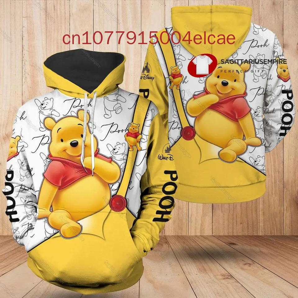 Yellow Pooh Winnie The Disney Cartoon Graphic Outfits Clothing Men Women Kids 3D All Over Print Hoodie