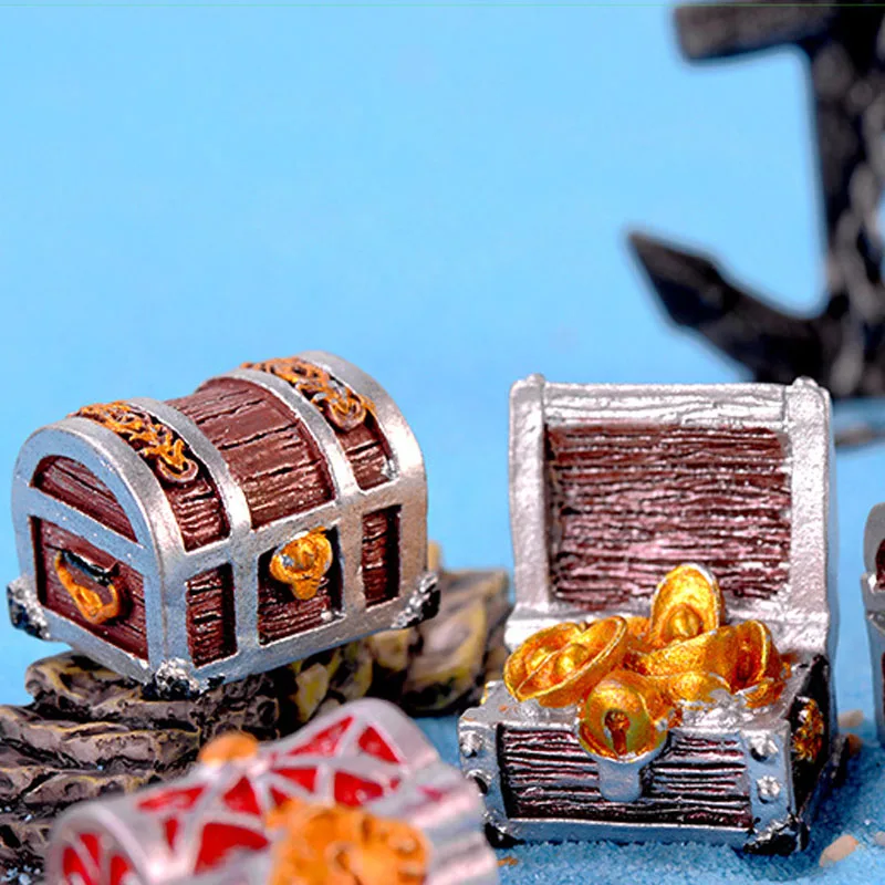 

Сундук с сокровищами, античный креативный аквариум с рыбками, орнамент с пиратскими золотыми монетами, украшение из смолы 2022