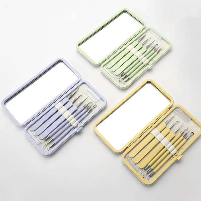 

5/6pcs Acne Needle Pimple Blackhead Remover Tool Set Spoon For Face Skin Care Tool Needles Facial Pore Cleaner With Mirror